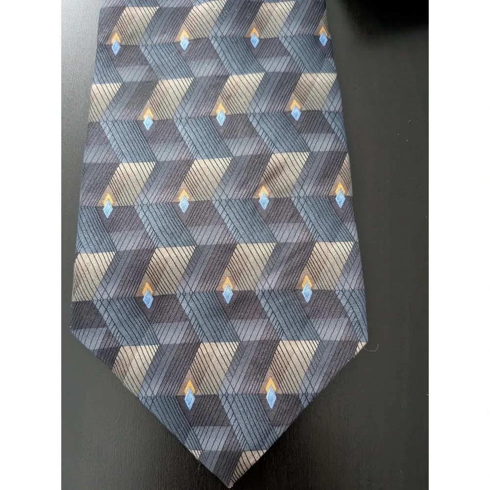 Geoffrey Beene Tie Necktie Steel Blue Abstract‎ Gray